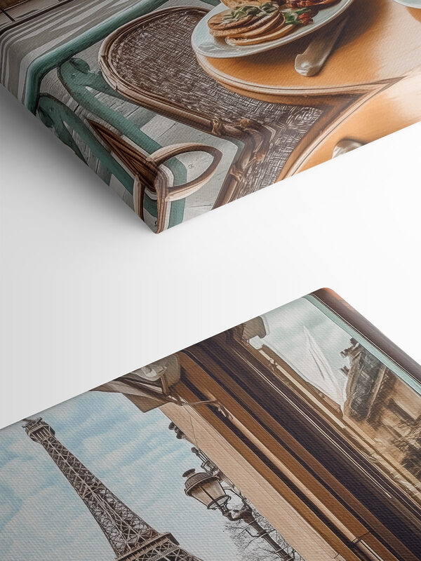 Table sur laquelle se trouve une assiette de nourriture et une tasse de café Table sur laquelle se trouve une assiette de nourriture et une tasse de café