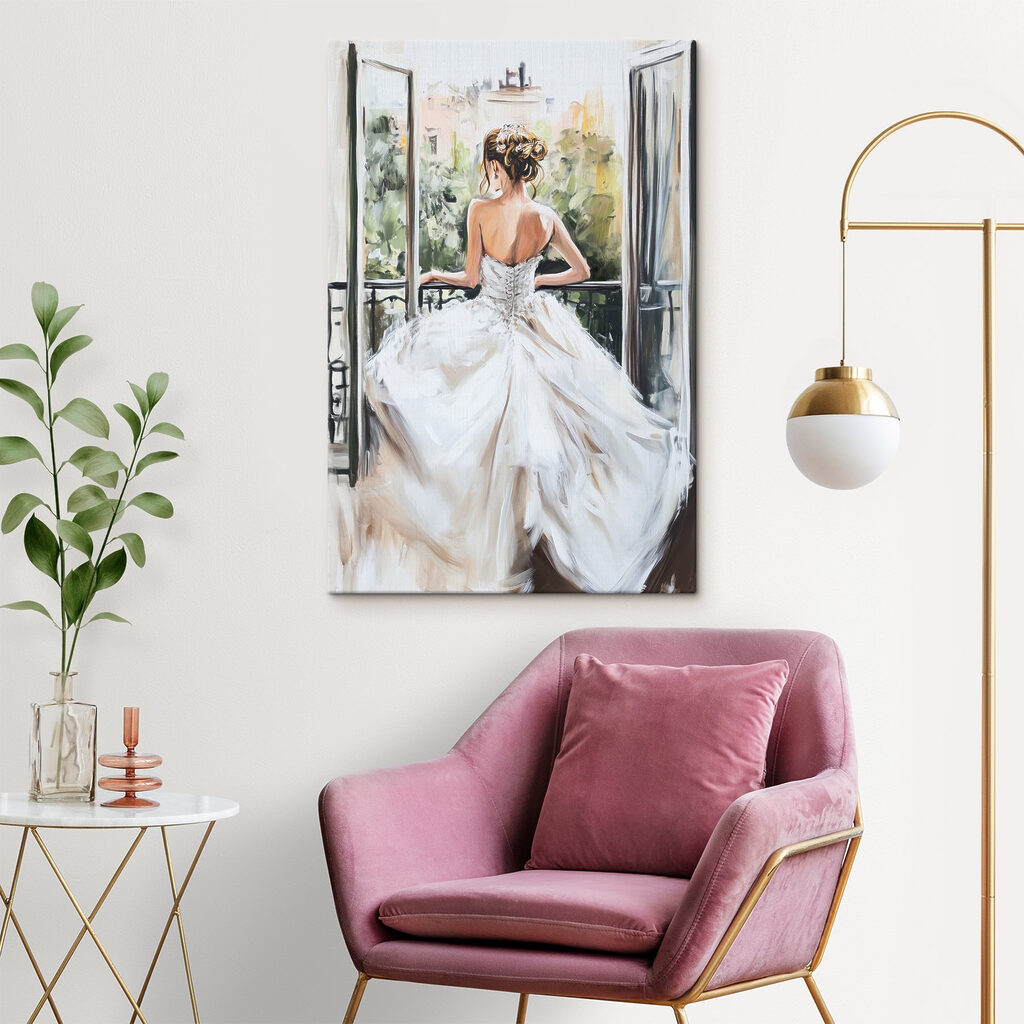 Painting of a woman in a white dress