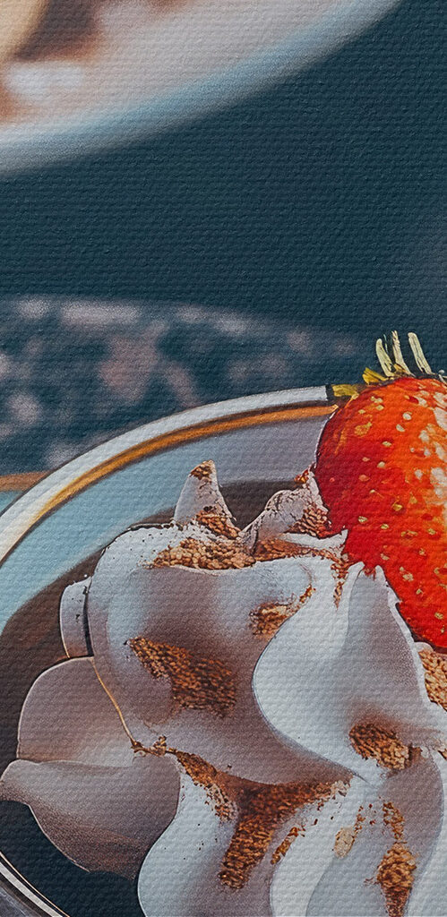 Cup of coffee with whipped cream and strawberries