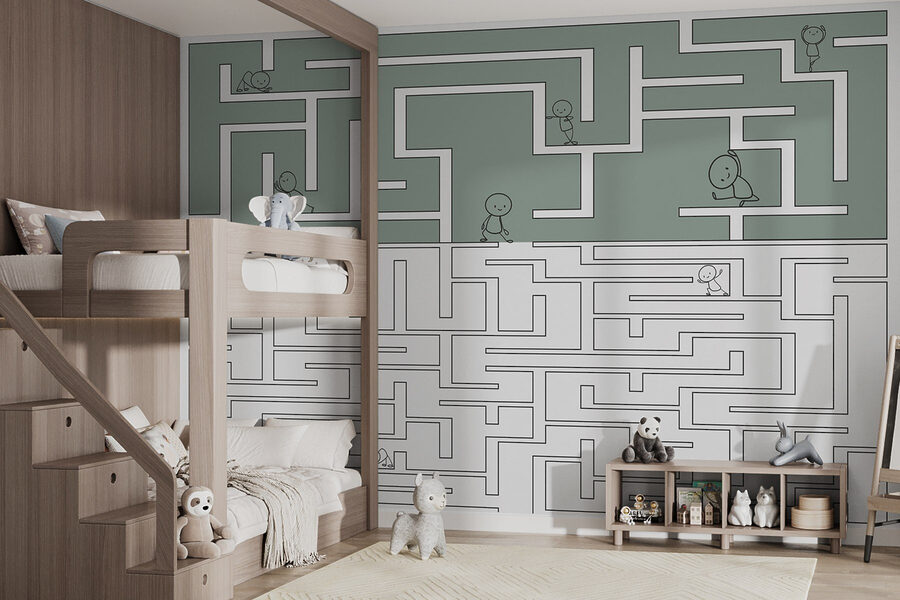 Jeu de labyrinthe avec des personnages de dessins animés marchant dans le labyrinthe