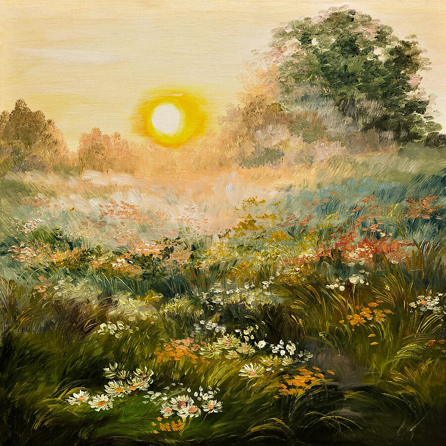Peinture d'un champ de fleurs