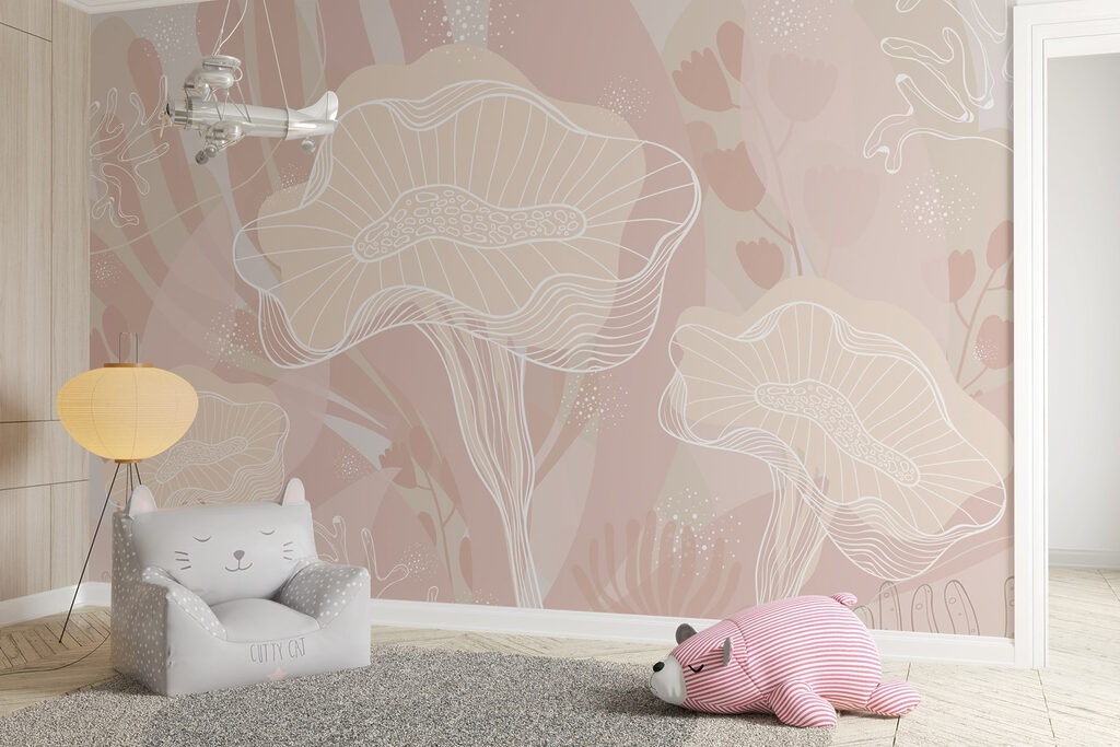 White outline of mushrooms