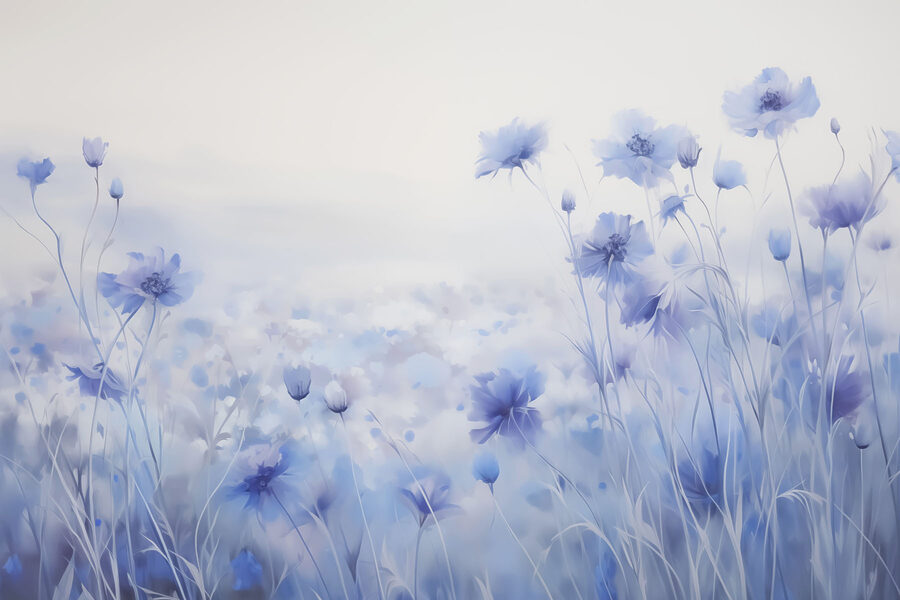 Champ de fleurs sous un ciel nuageux