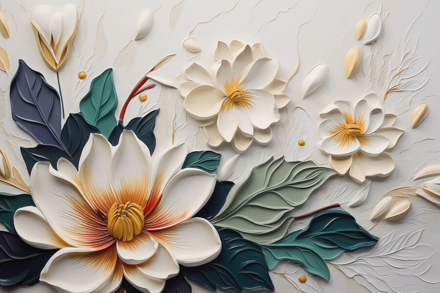 Fleur blanche et jaune avec feuilles