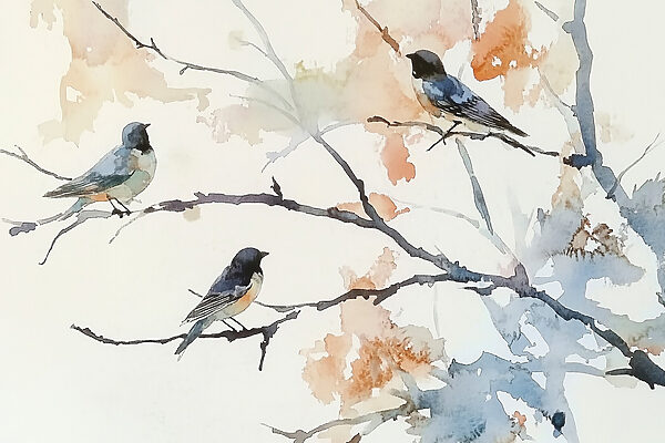 Aquarelle d'oiseaux sur une branche d'arbre Aquarelle d'oiseaux sur une branche d'arbre