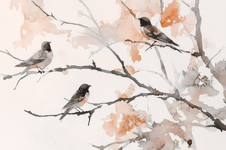 Groupe d'oiseaux assis sur une branche d'arbre