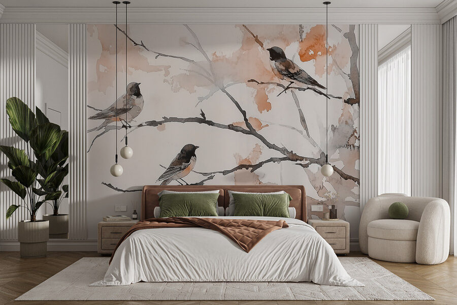 Groupe d'oiseaux assis sur une branche d'arbre