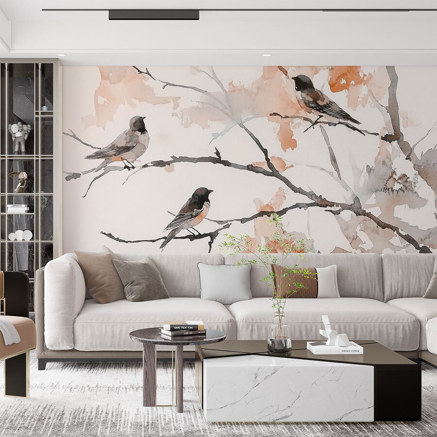 Groupe d'oiseaux assis sur une branche d'arbre