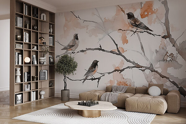 Groupe d'oiseaux assis sur une branche d'arbre Groupe d'oiseaux assis sur une branche d'arbre