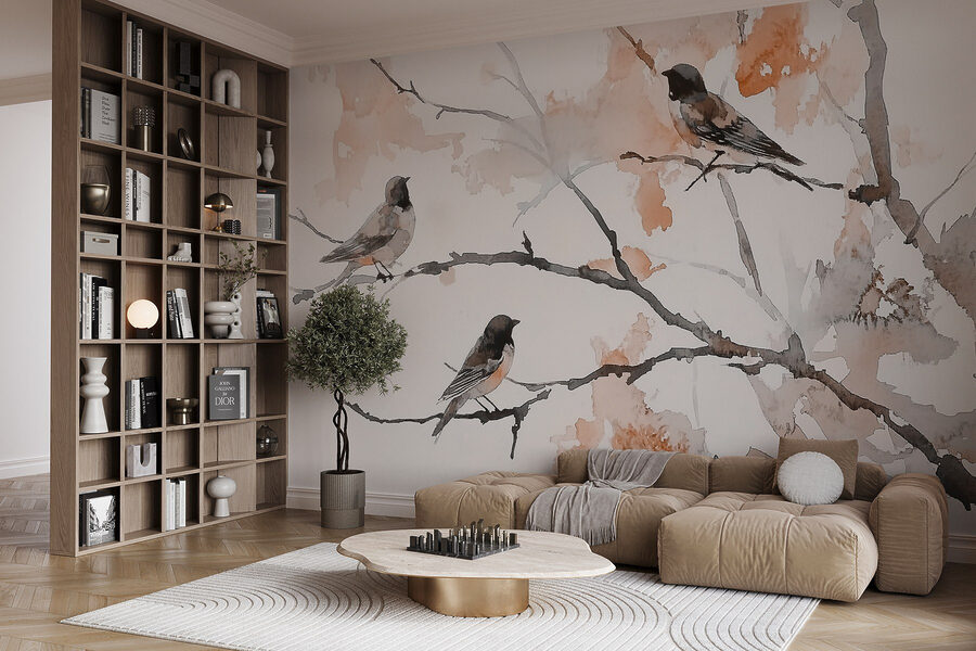 Groupe d'oiseaux assis sur une branche d'arbre