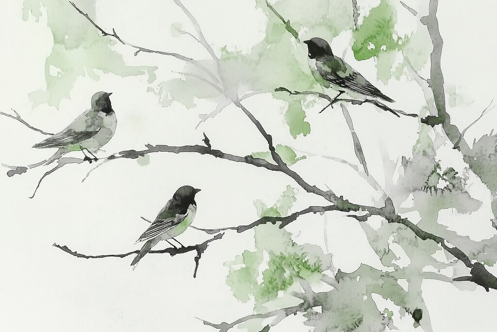 Groupe d'oiseaux assis sur une branche d'arbre Groupe d'oiseaux assis sur une branche d'arbre