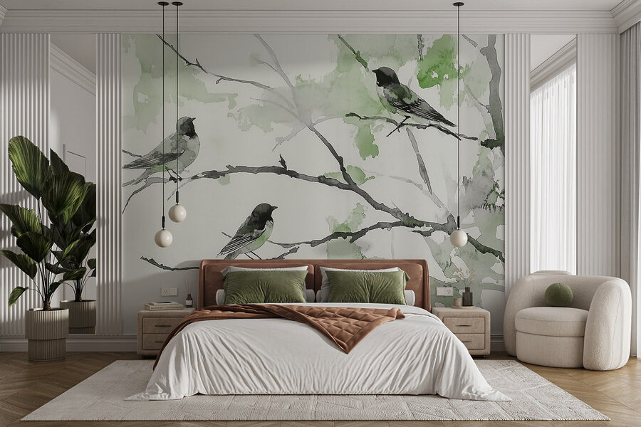 Groupe d'oiseaux assis sur une branche d'arbre Groupe d'oiseaux assis sur une branche d'arbre