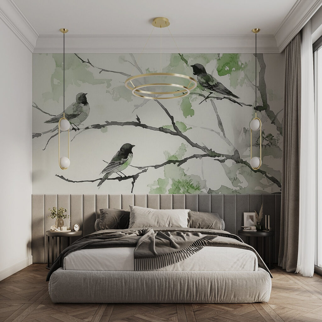 Group of birds sitting on a tree branch