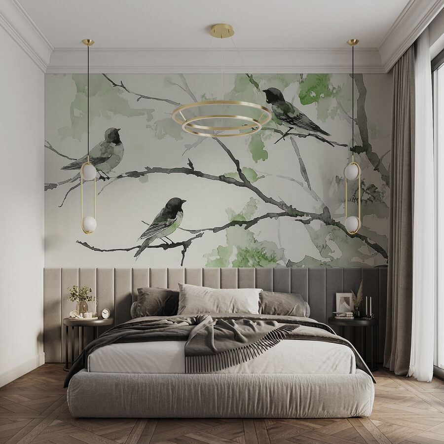 Groupe d'oiseaux assis sur une branche d'arbre Groupe d'oiseaux assis sur une branche d'arbre