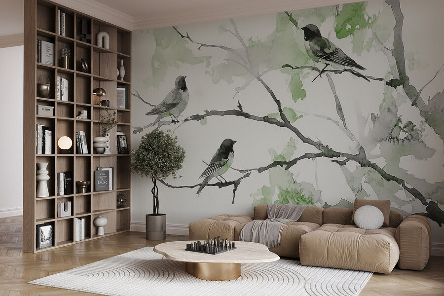 Groupe d'oiseaux assis sur une branche d'arbre Groupe d'oiseaux assis sur une branche d'arbre