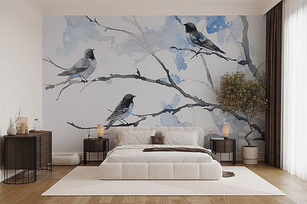 Groupe d'oiseaux sur une branche d'arbre Groupe d'oiseaux sur une branche d'arbre