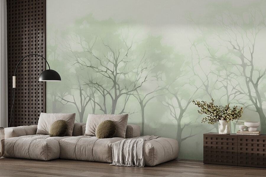 Groupe d'arbres dans le brouillard