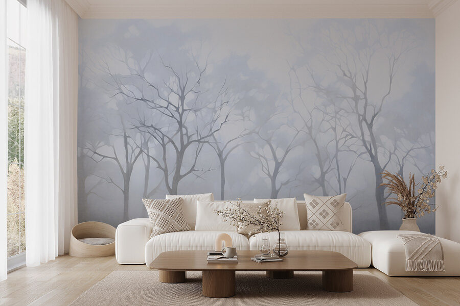 Groupe d'arbres dans le brouillard