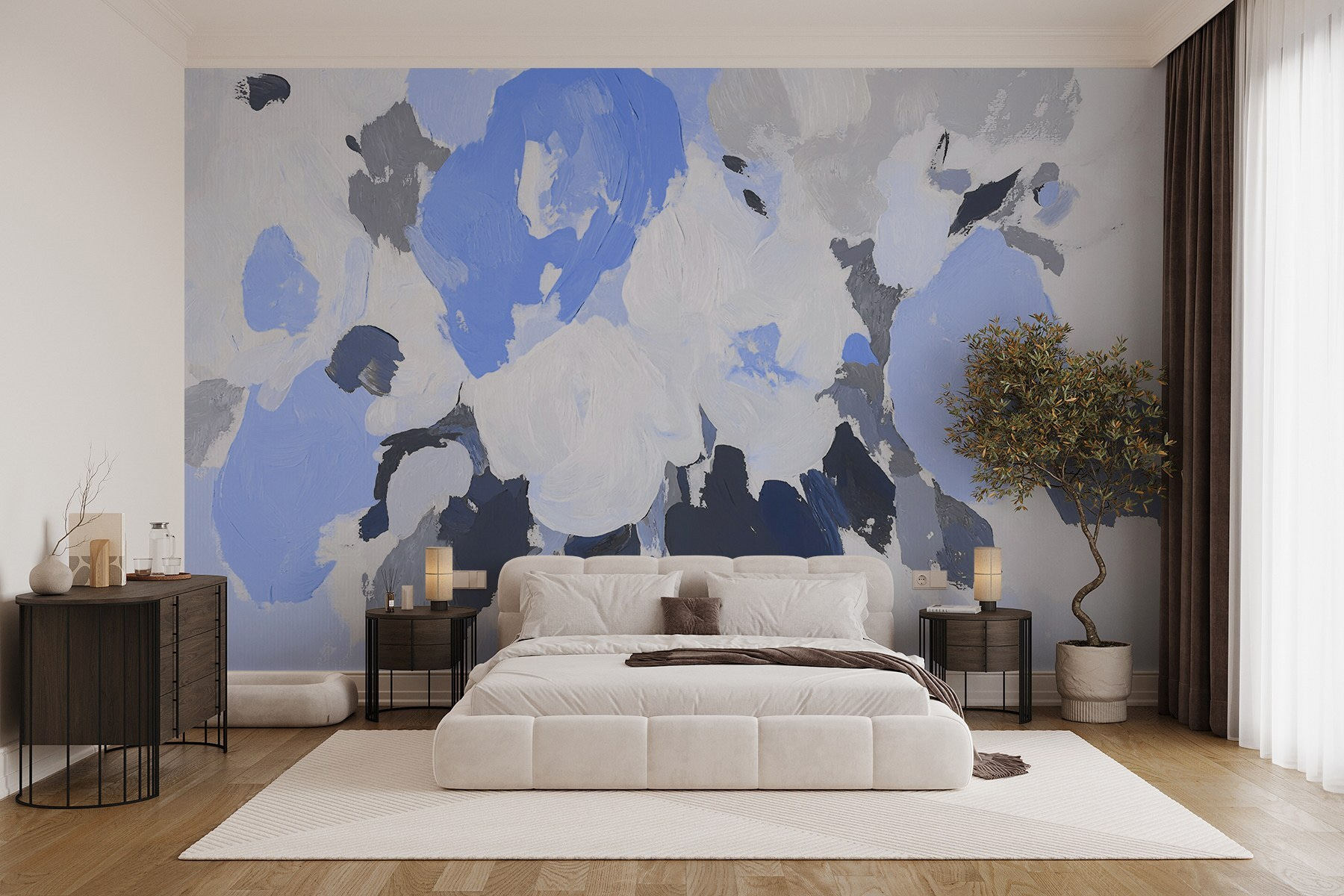 w09070v2pib1mr - Peinture de fleurs en bleu et gris - tegory