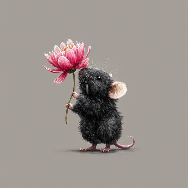 Souris tenant une fleur Souris tenant une fleur
