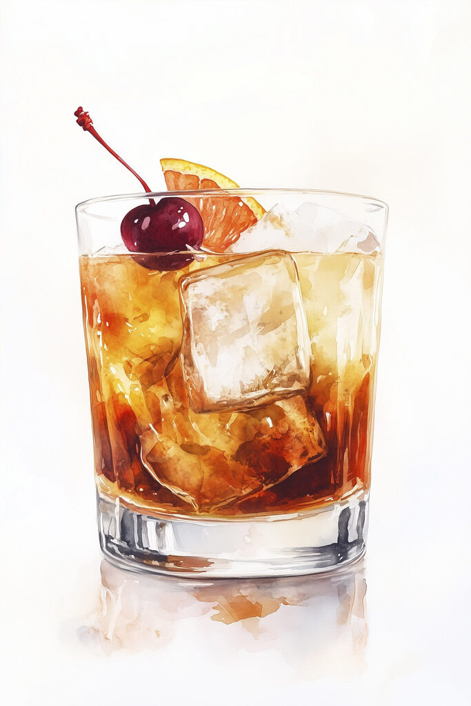 Glass with ice and a cherry on top