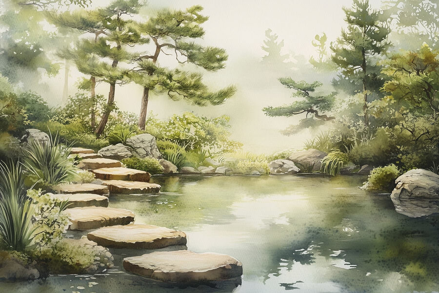 Eau avec un étang et un chemin y menant