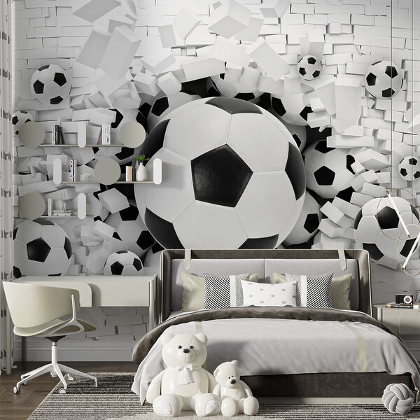 Groupe de ballons de football dans un tas de briques Groupe de ballons de football dans un tas de briques