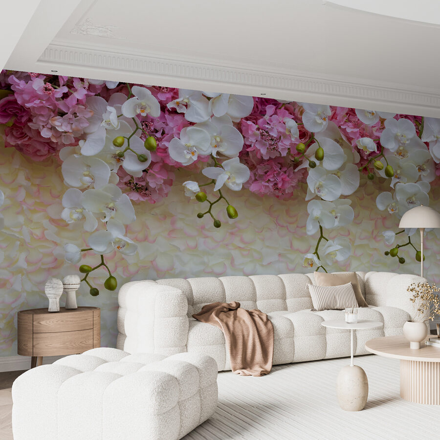 Papier peint Groupe de fleurs blanches et roses – Image 2