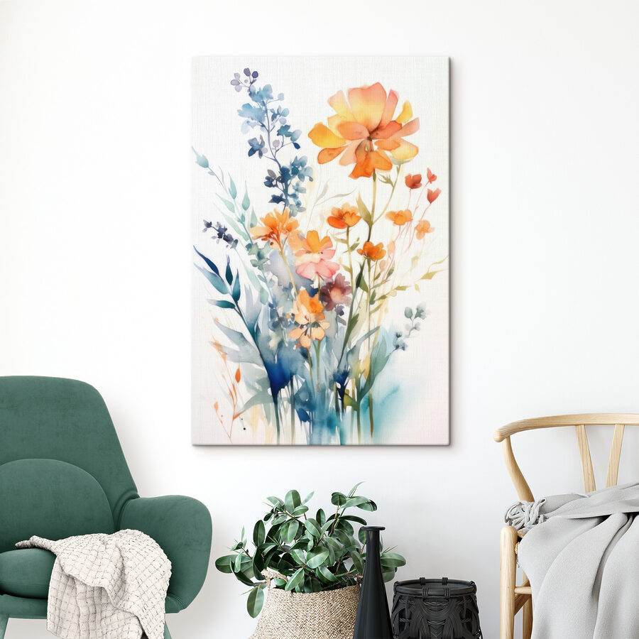 Une peinture de fleurs et de feuilles