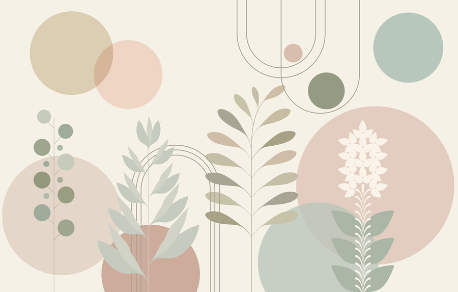 Motif botanique abstrait aux couleurs douces.