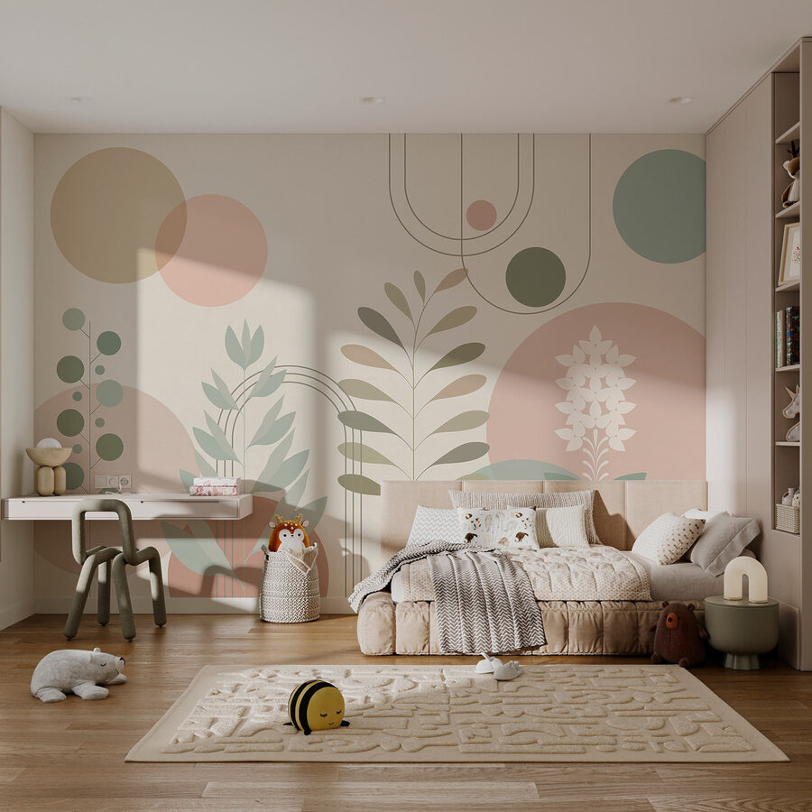 Motif botanique abstrait aux couleurs douces.