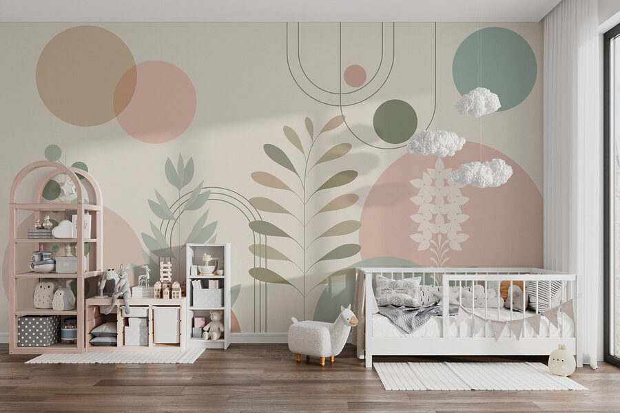 Motif botanique abstrait aux couleurs douces.