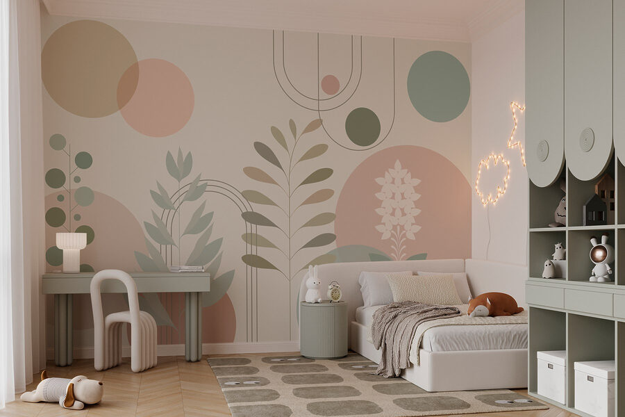 Motif botanique abstrait aux couleurs douces.