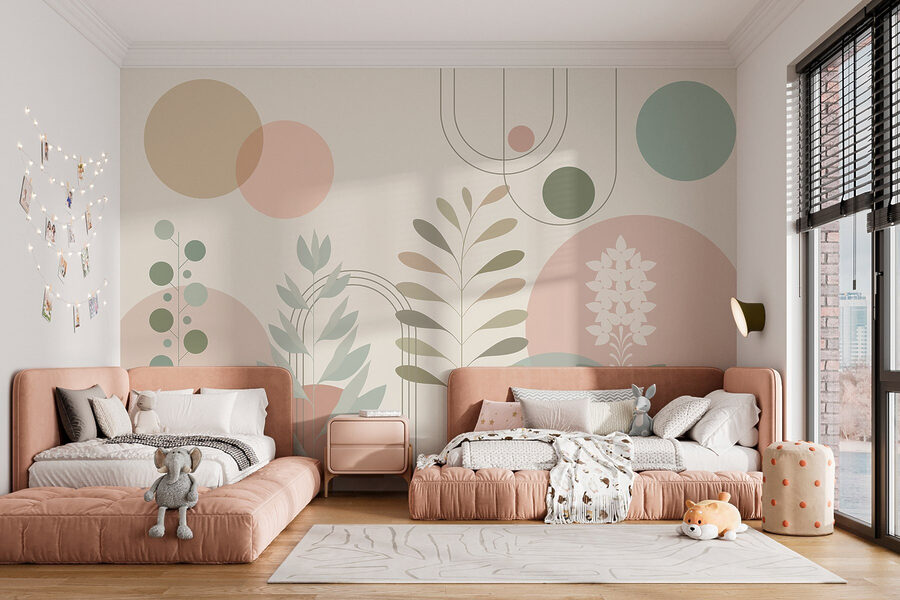 Motif botanique abstrait aux couleurs douces.