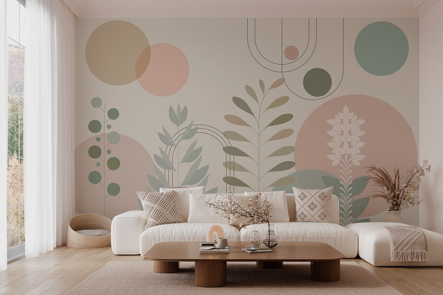 Motif botanique abstrait aux couleurs douces.