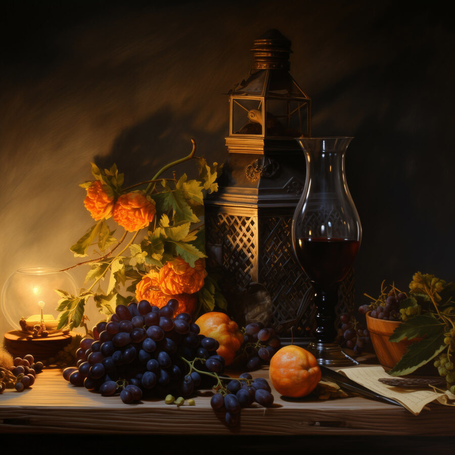 Nature morte avec des fruits et une bougie