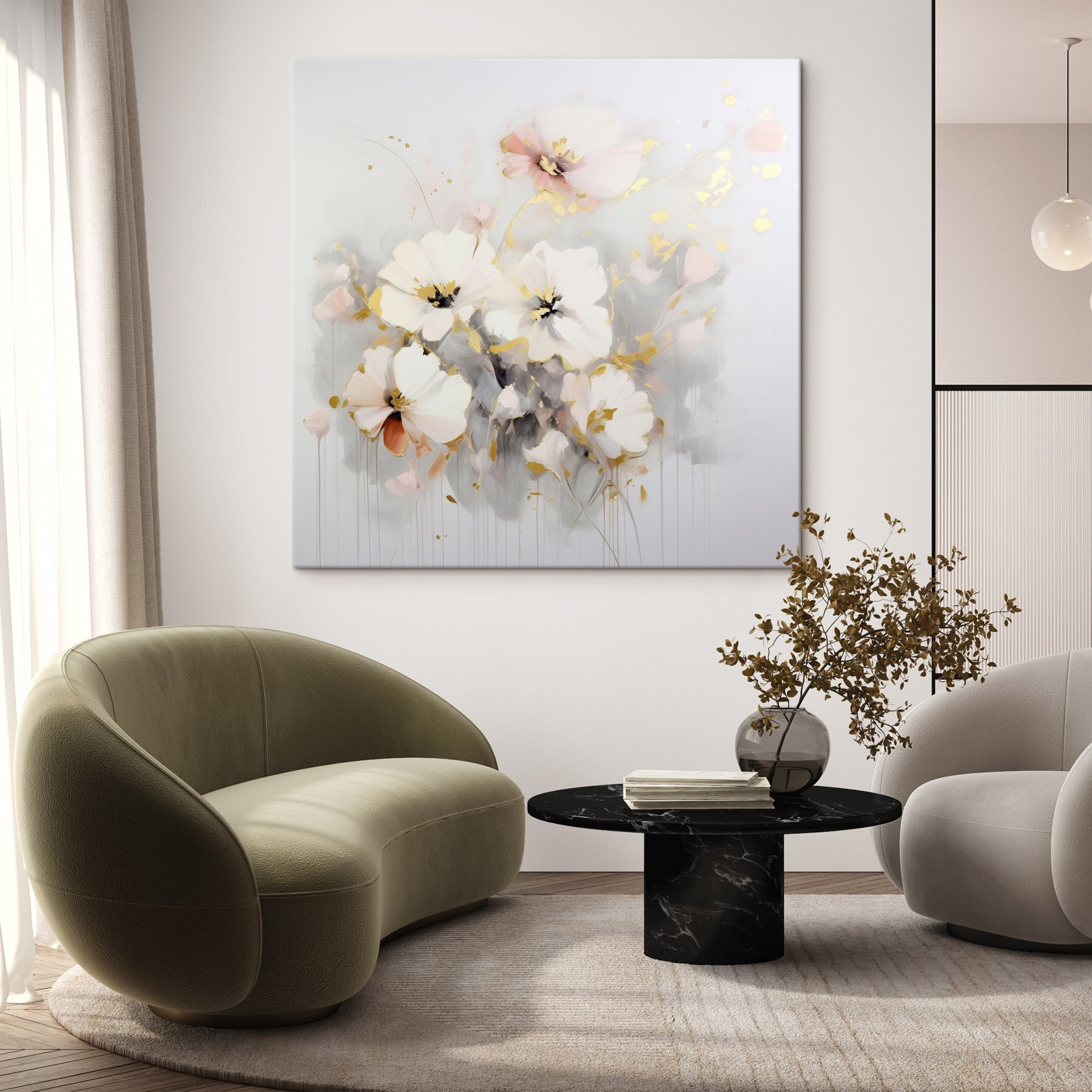 Painting of flowers on a white surface
