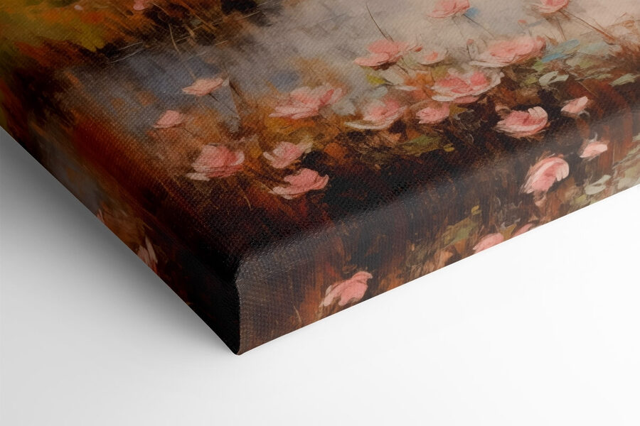 Peinture d'un lac avec des fleurs