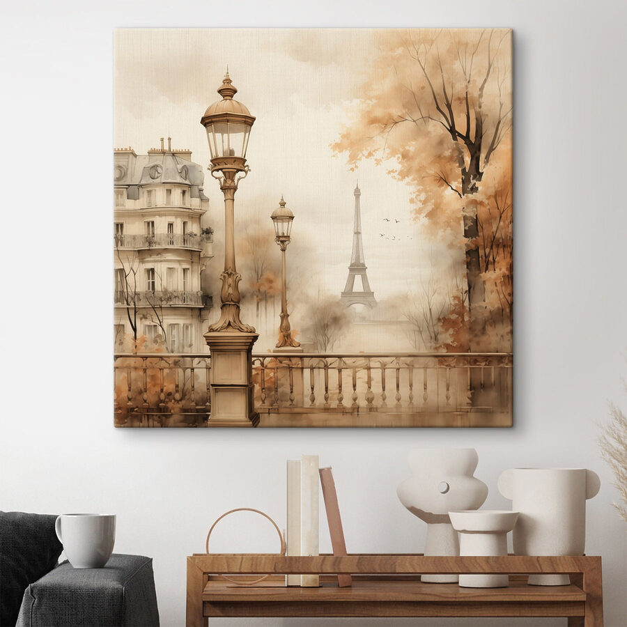 Tableaux Lampadaire et arbres avec une tour en arrière-plan
