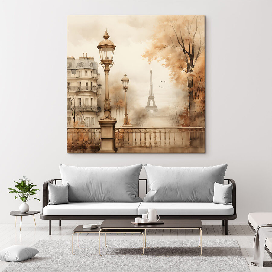 Tableaux Lampadaire et arbres avec une tour en arrière-plan – Image 2