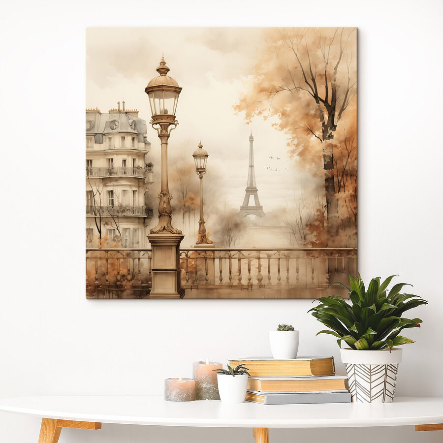 Tableaux Lampadaire et arbres avec une tour en arrière-plan – Image 3