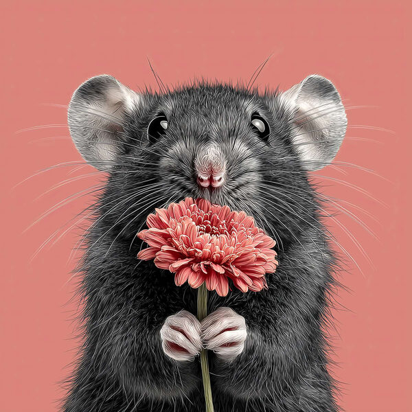 Souris tenant une fleur Souris tenant une fleur