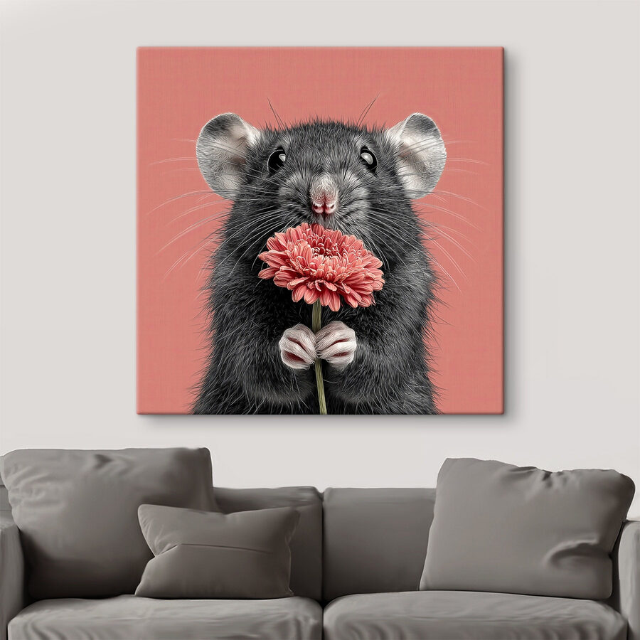 Souris tenant une fleur