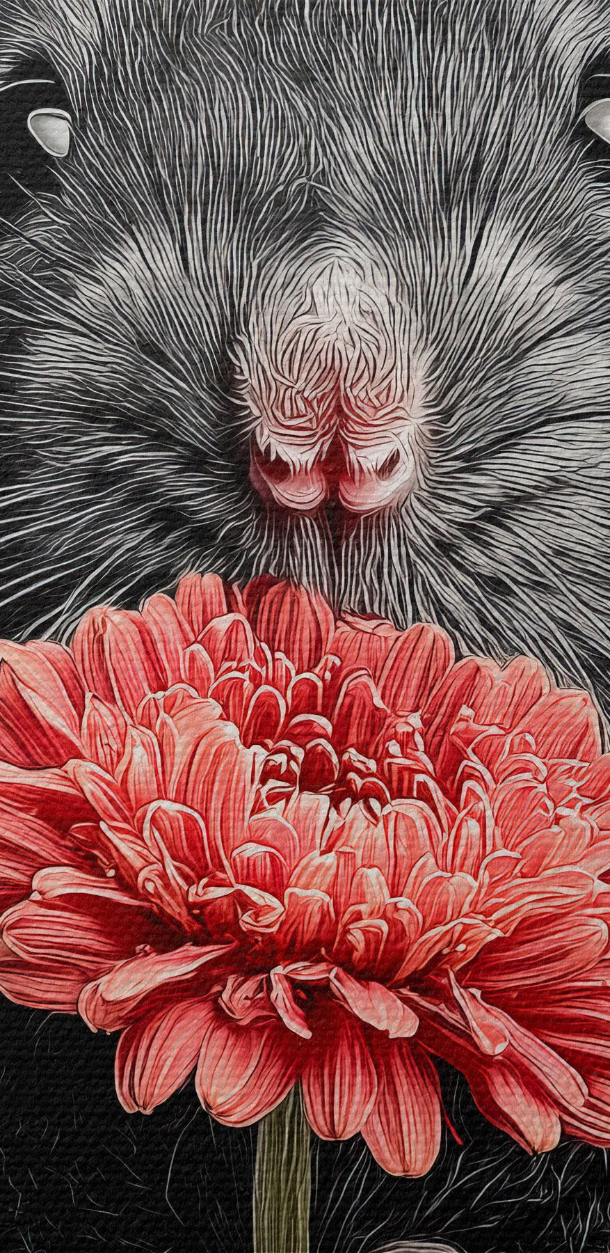 Souris tenant une fleur