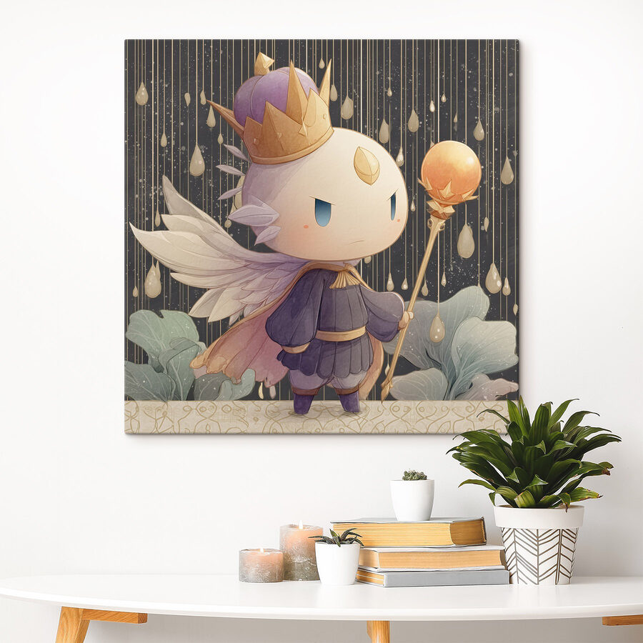 Tableaux Dessin humoristique d'un petit ange avec des ailes et une couronne tenant un bâton – Image 3