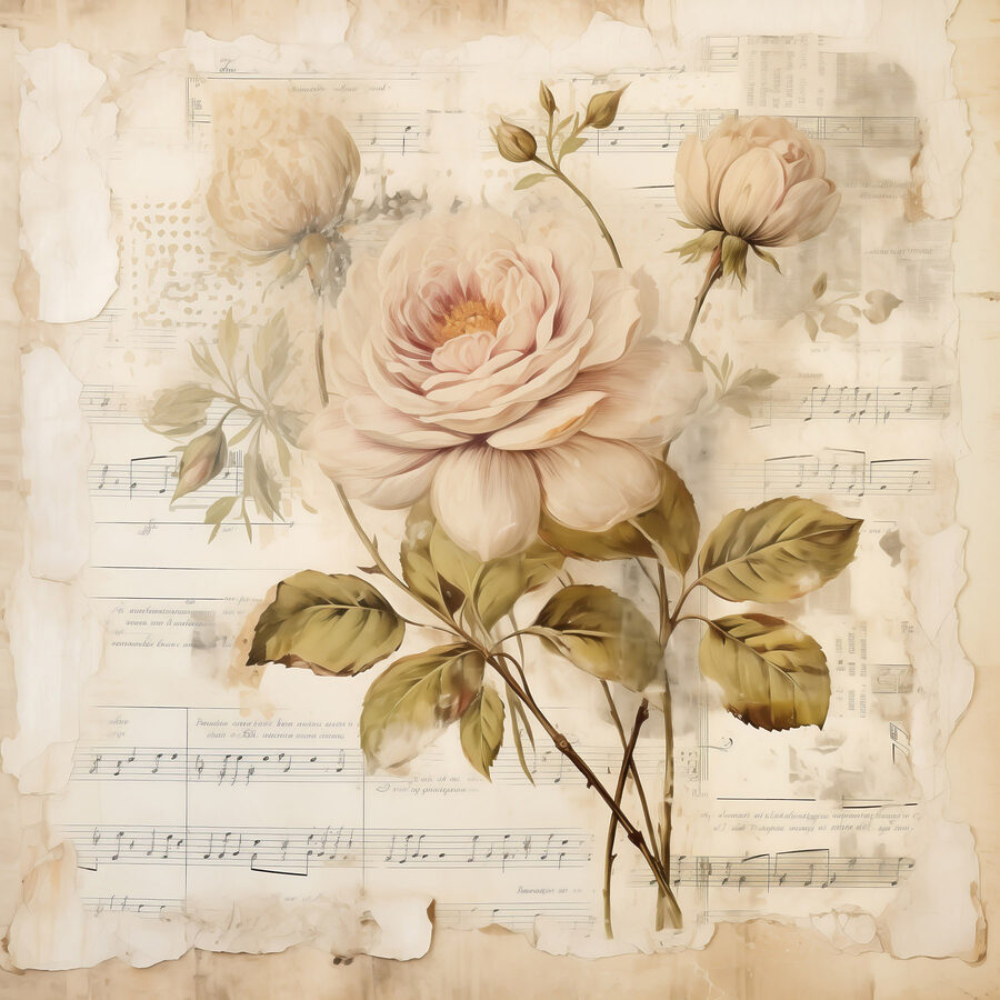Peinture de fleurs sur une feuille de musique
