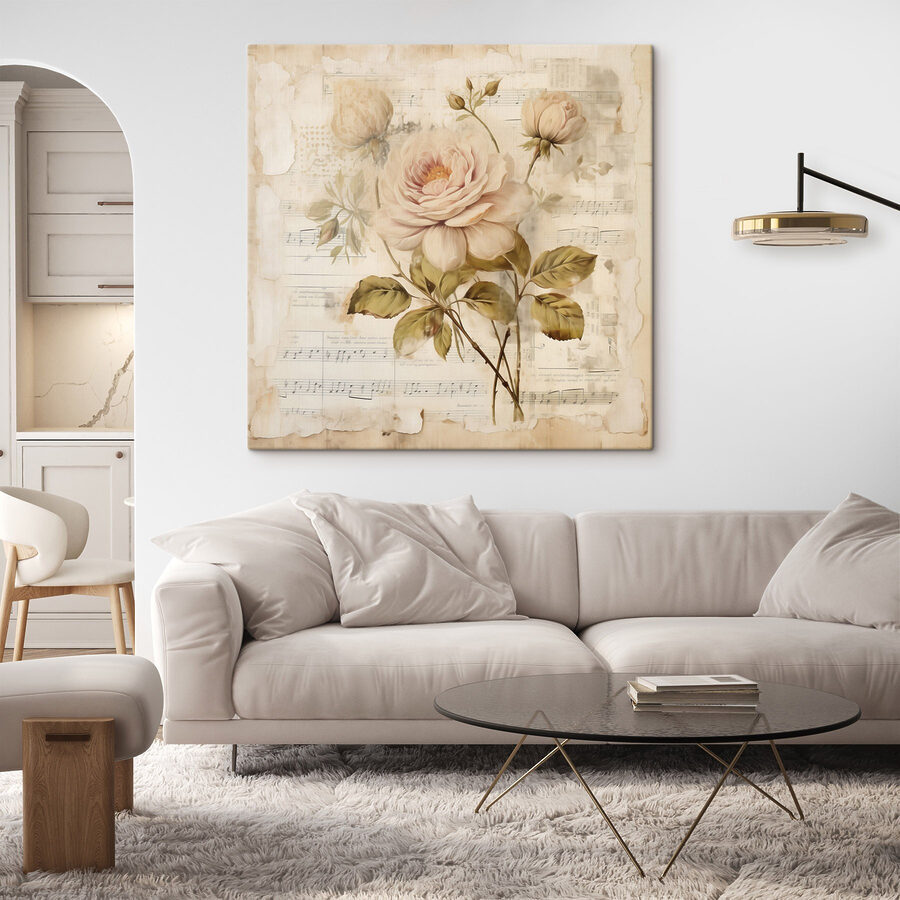 Peinture de fleurs sur une feuille de musique