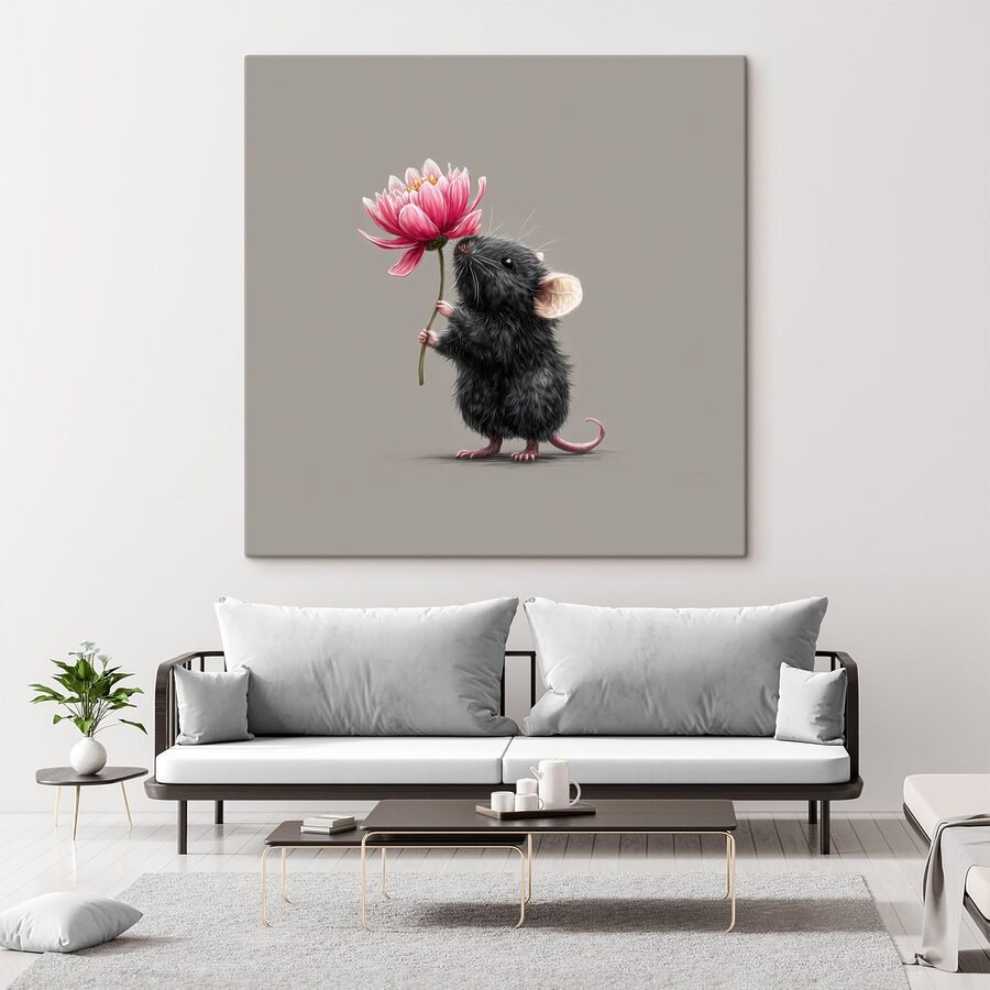 Souris tenant une fleur
