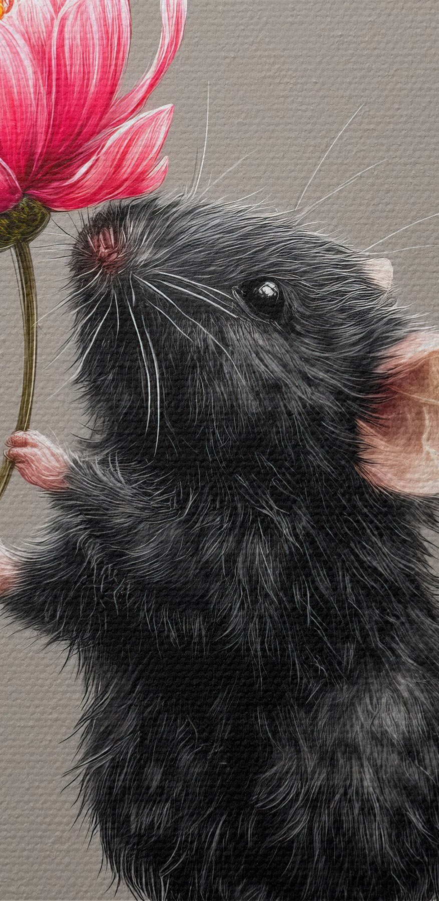 Souris tenant une fleur