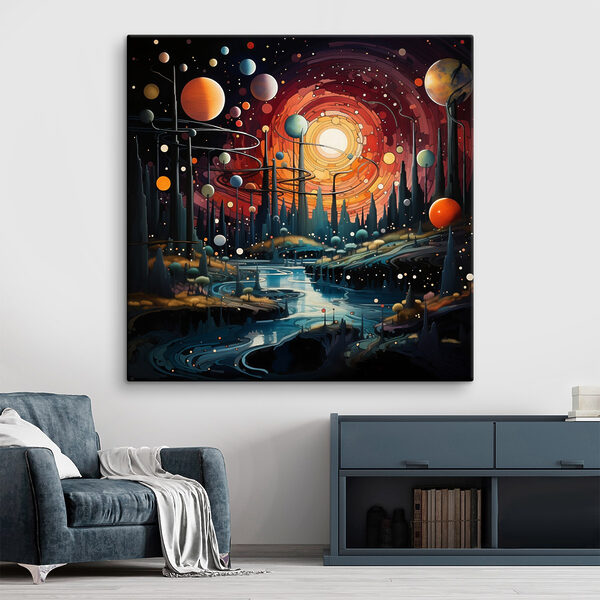 Paysage avec arbres et planètes Paysage avec arbres et planètes